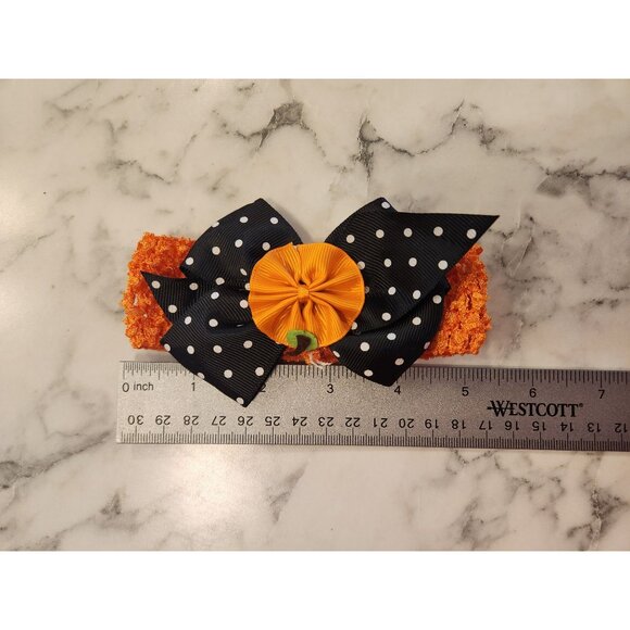 Halloween Pumpkin Polka Dot Baby Headband Orange & Black - Picture 3 of 3